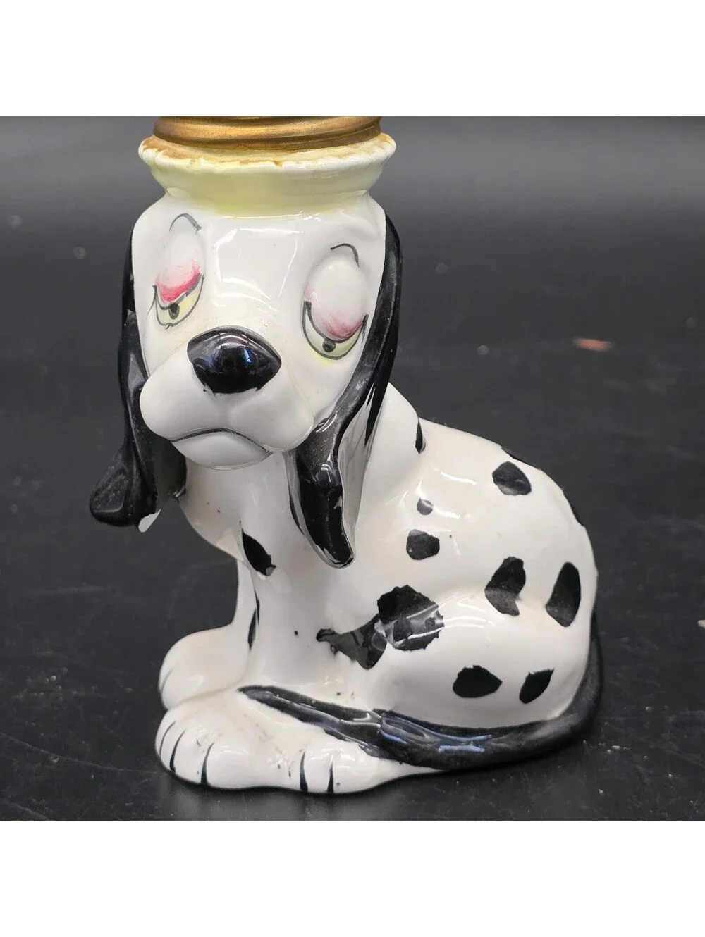 Vintage Dalmatian Dog Miniature Oil Lamp Ceramic Japan Figural #3431 Milk Glass